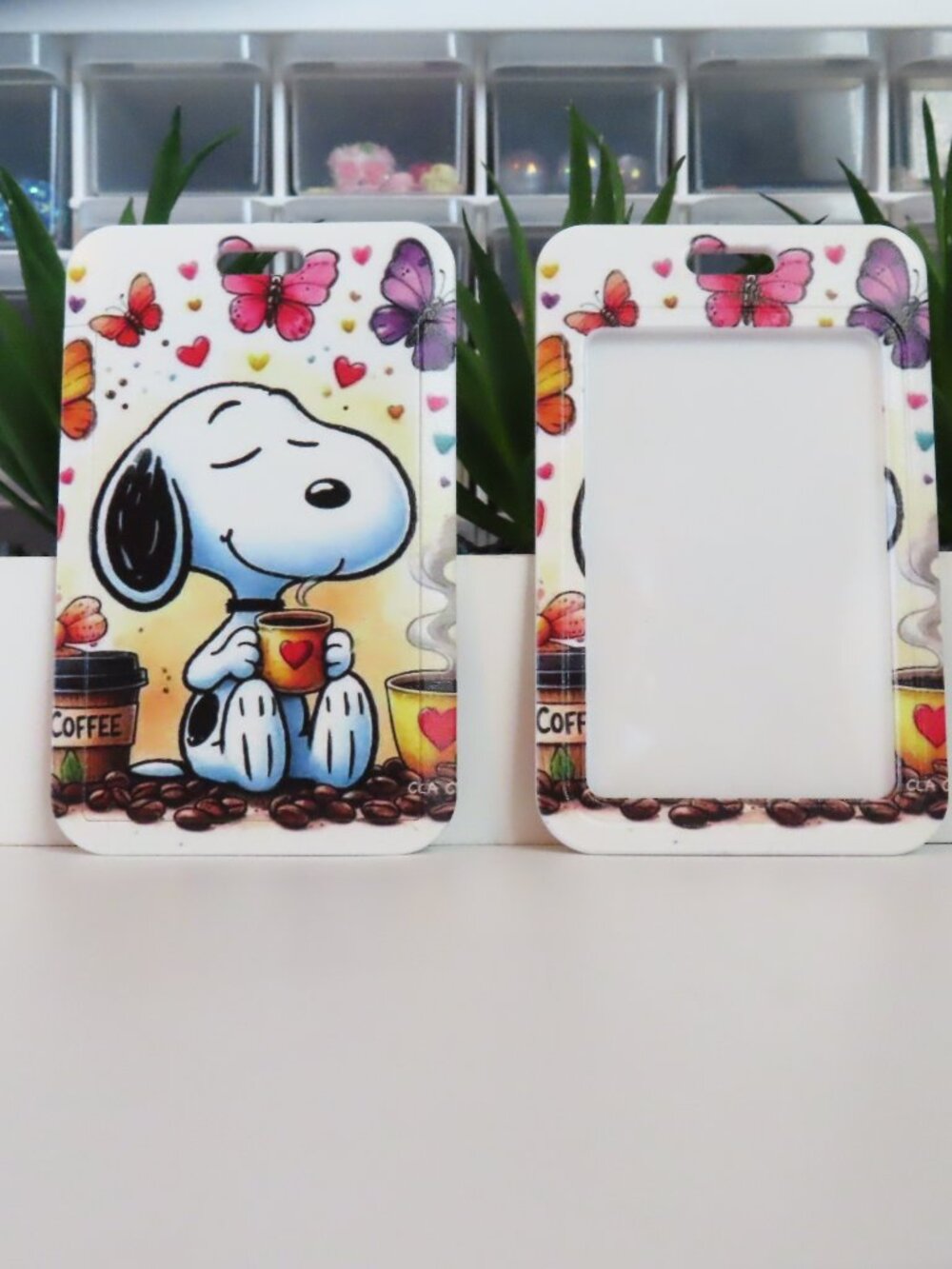 Snoopy Coffee & Butterflies ID Badge Holder